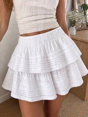Aerie Rock And Ruffle Mini Skirt Lined White Cotton Women’s M Cottagecore Boho